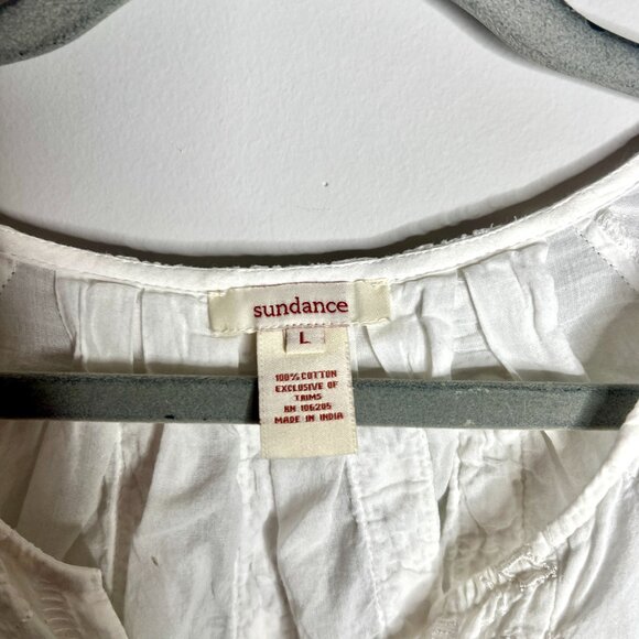 Sundance White Eyelet Lace Boho Cottagecore Button-Up Top 100% Cotton Granola L - Picture 2 of 4